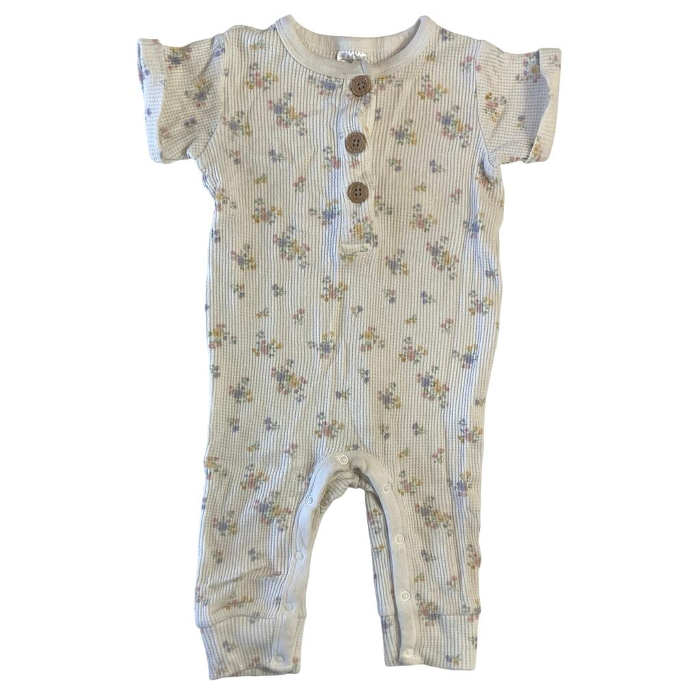 Gerber Modern Moment White Floral Waffle Knit Short Sleeve One Piece Outfit 6-9m